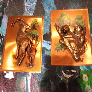 Duo of 1970's copper wildlife plaques w/ antelope & koalas